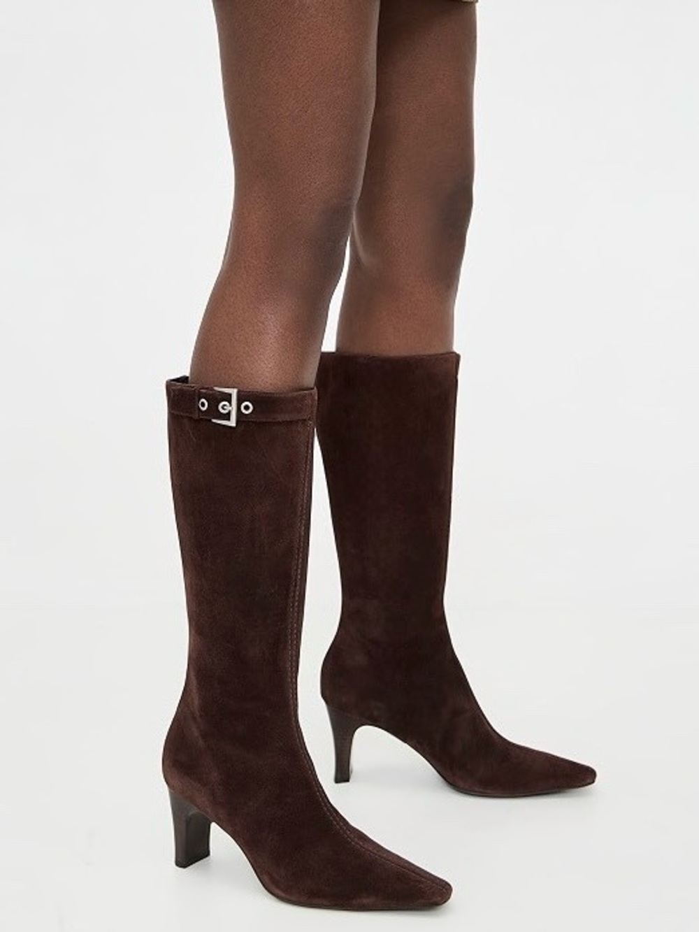 PRADA Vintage Brown Suede Buckle Knee High Heeled Boots 39